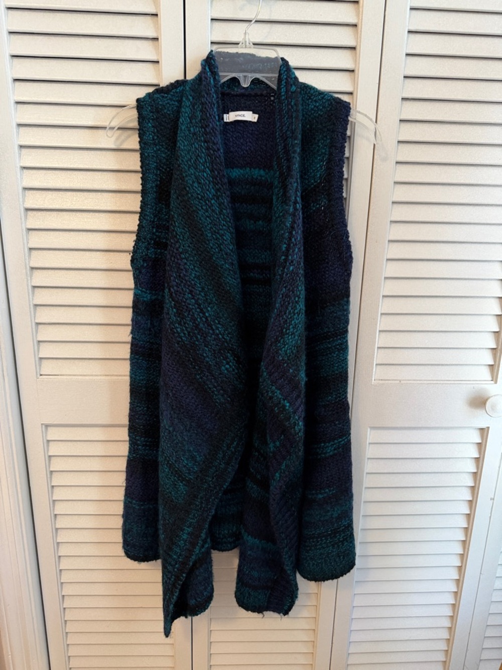 Vince Teal & Navy Sleeveless Draped Open-Front Cardigan Vest